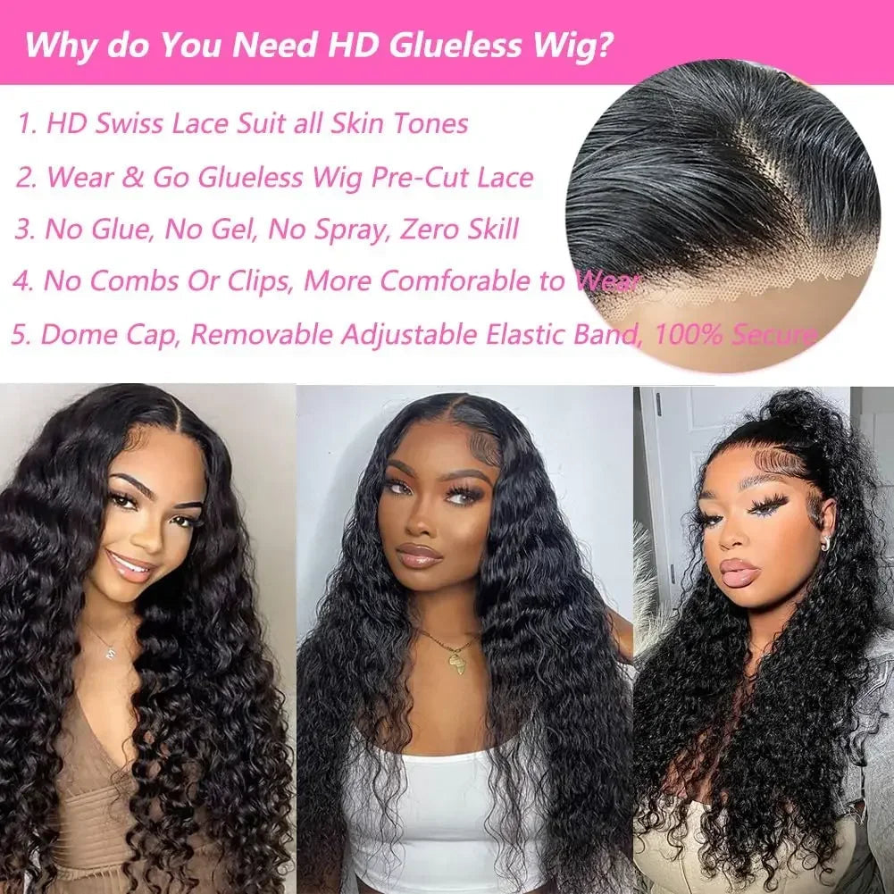 MYLOCKME Glueless Wigs Human Hair 6x4 Curly Wave Lace Closure Wigs Deep Wave 9x6 5x5 Lace Closure Wig Pre Cut Curly Human Hair Water Wave 200% Khamik Shop Online