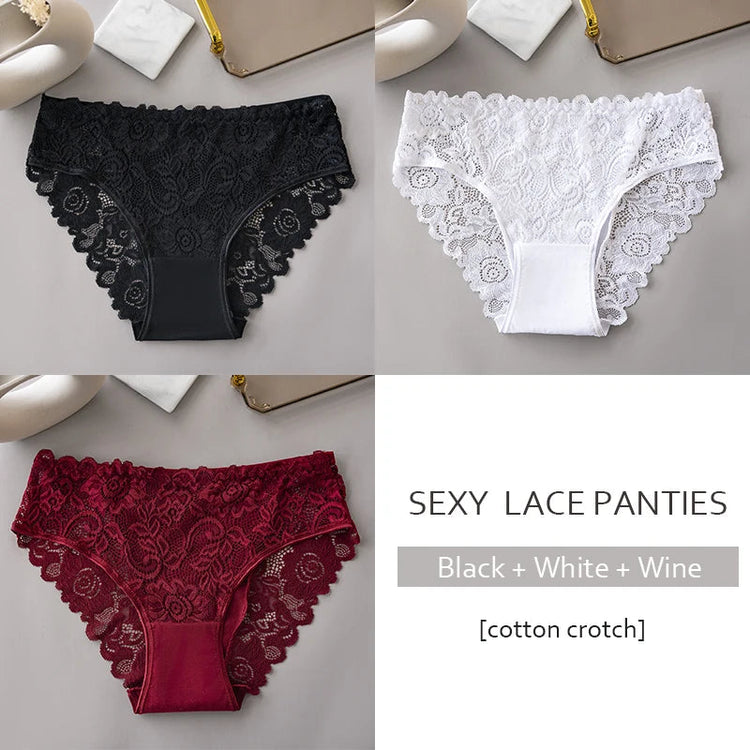 3PCS/Set Luxury Floral Embroidery Lace Panties Women Briefs Sexy Hollow Lingerie Female Underwear Ladies Breathable Underpants Khamik Shop Online