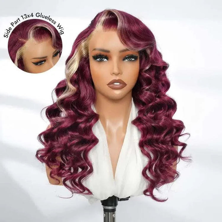 Alipearl Hair Side Part 13x4 Burgundy 99J Wig with Blonde Ombre Human Hair Lace Frontal Wig Ocean Wave Glueless Wig Pluck Khamik Shop Online