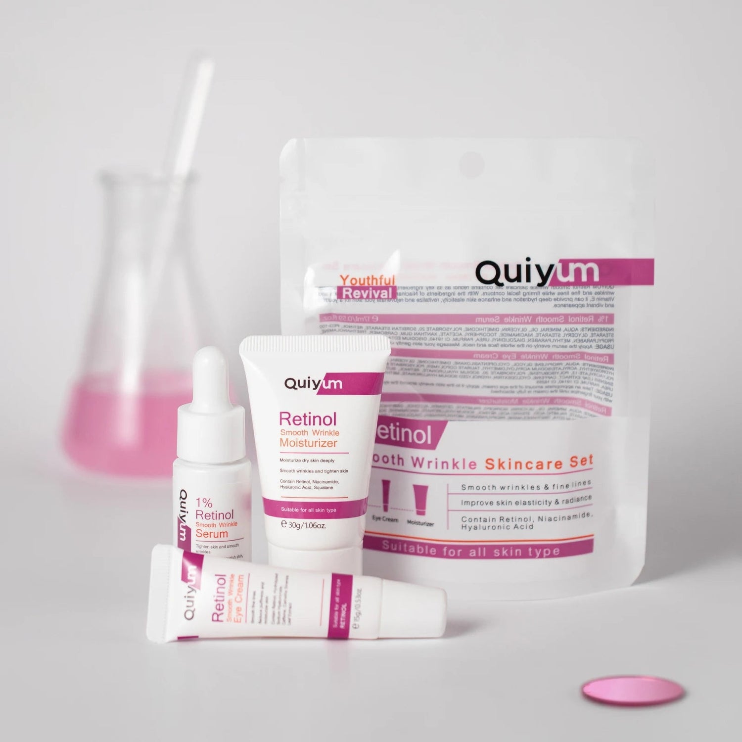 QUIYUM Retinol+Hyaluronic Acid Wrinkle Skincare Set Smooth Wrinkles & Fine Lines Improve Skin Elasticity & Radiance Khamik Shop Online