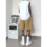 Men Patch Pocket Sleeveless Tank Top Loose Ice Silk Shorts Set Trendy Casual Summer Two Piece Outfit Khamik Shop Online