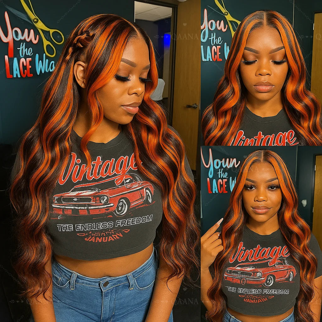 200% Ginger Brown Highlight Wig Human Hair Body Wave Pre Plucked Lace Front Wigs Ombre Ginger Orange Colored 5x5 Glueless Wigs Khamik Shop Online