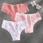 3Pcs Cotton Lace Patchwork Bikini Panties Women Seamless Floral Print Brazilian Pants Low Waist Breathable Female Sexy Lingerie Khamik Shop Online