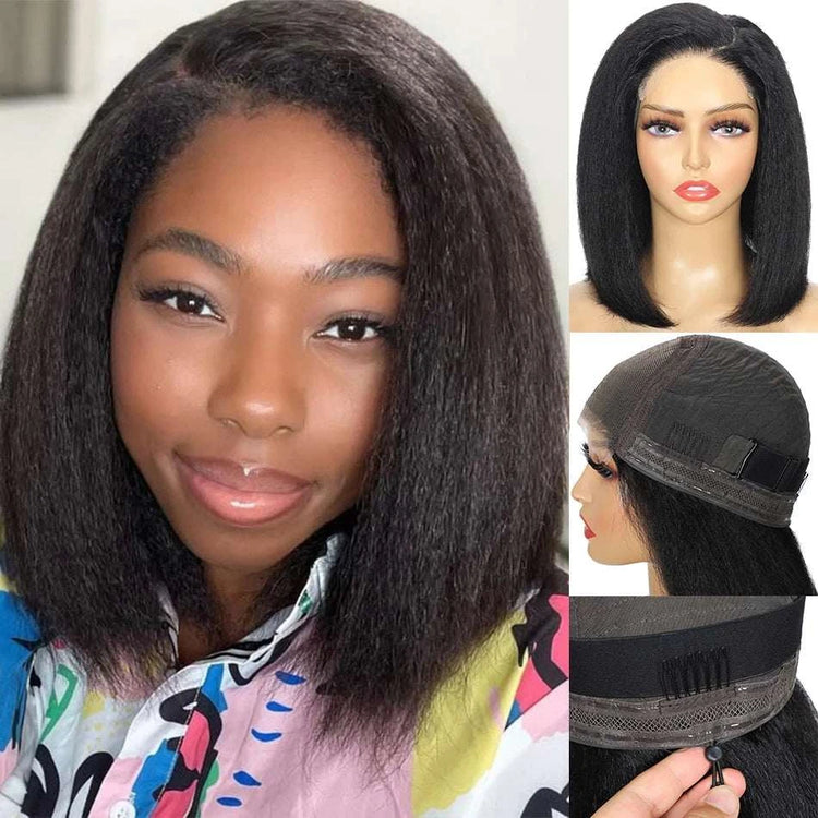 Perruque lace front HD 100% cheveux humains kinky straight densité 200%