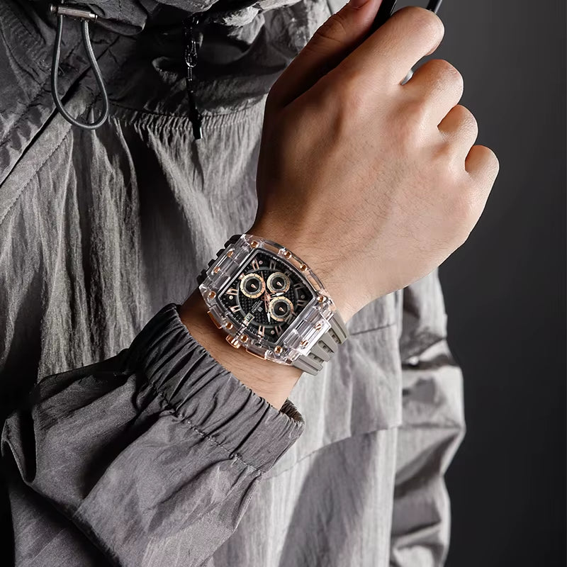 New  Men'S Quartz Multifunction Watches Fashion Sports Chronograph 5ATM Waterproof Silicone Band Casual Man Wrist Watch
