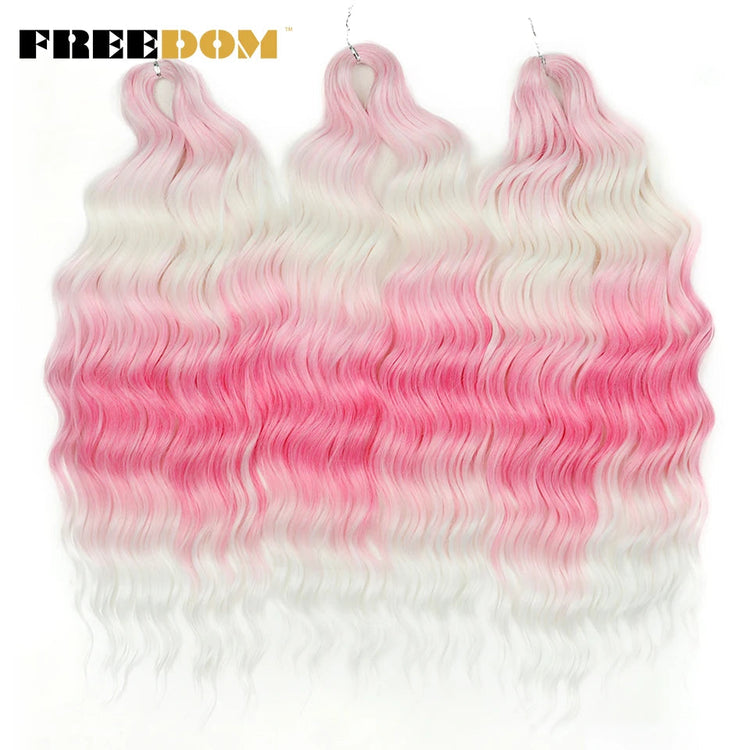 FREEDOM Synthetic Curly Braiding Hair Extensions 24 Inch/60 cm Long Deep Wavy Twist Crochet Braids Hair Ombre Brown Rainbow Hair Khamik Shop Online
