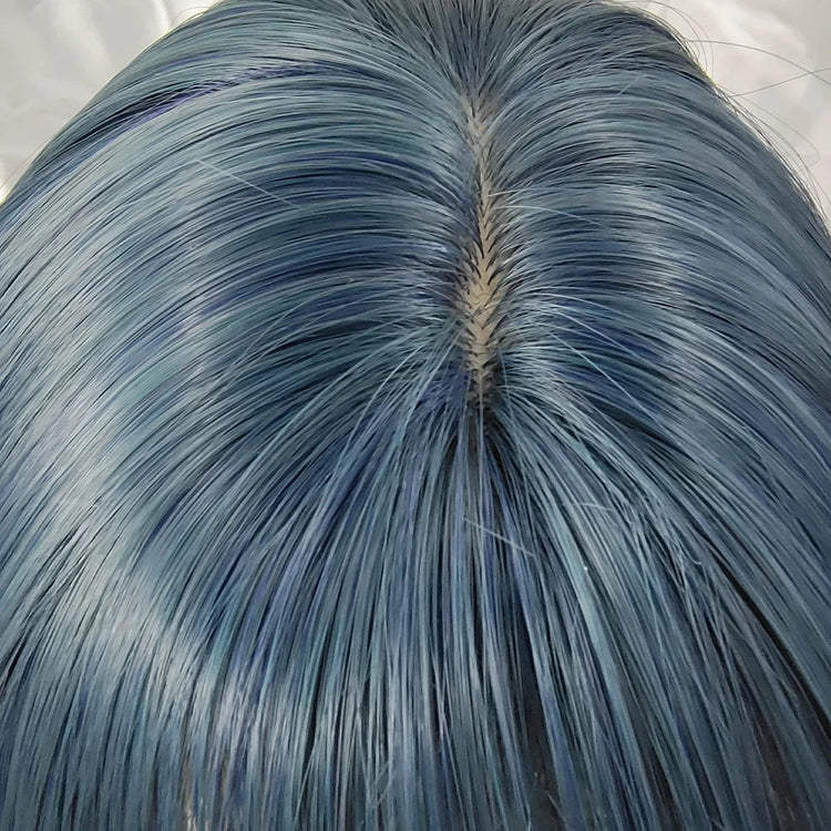 Synthetic Short Curly Blue Mullet Head Wig With Bangs Women Cosplay Anime Realistic Fake Hair For Daily Party Khamik Shop Online