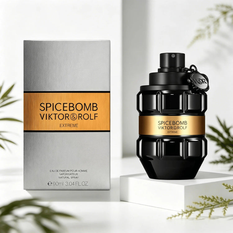 Viktor & Rolf Spicebomb Extreme Men EDP Perfume Rich Spicy Warm Tobacco Scent Matte Black Geometric Bottle Luxury Gold Band Gift Perfume for Him Khamik Shop Online