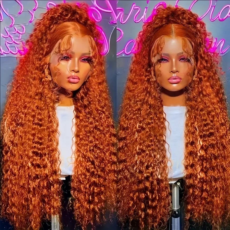 30Inch Orange Ginger Water Wave Lace Front Wigs 13x4 13x6 