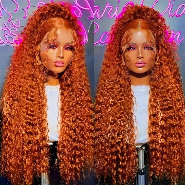 30Inch Orange Ginger Water Wave Lace Front Wigs 13x4 13x6 