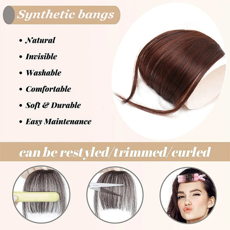 Synthetic Hair Clip In Bangs Brown Colored Invisible Front Fringes Clip in Hair Air Bangs Natural Black Fake Hair Bangs For Girl Khamik Shop Online