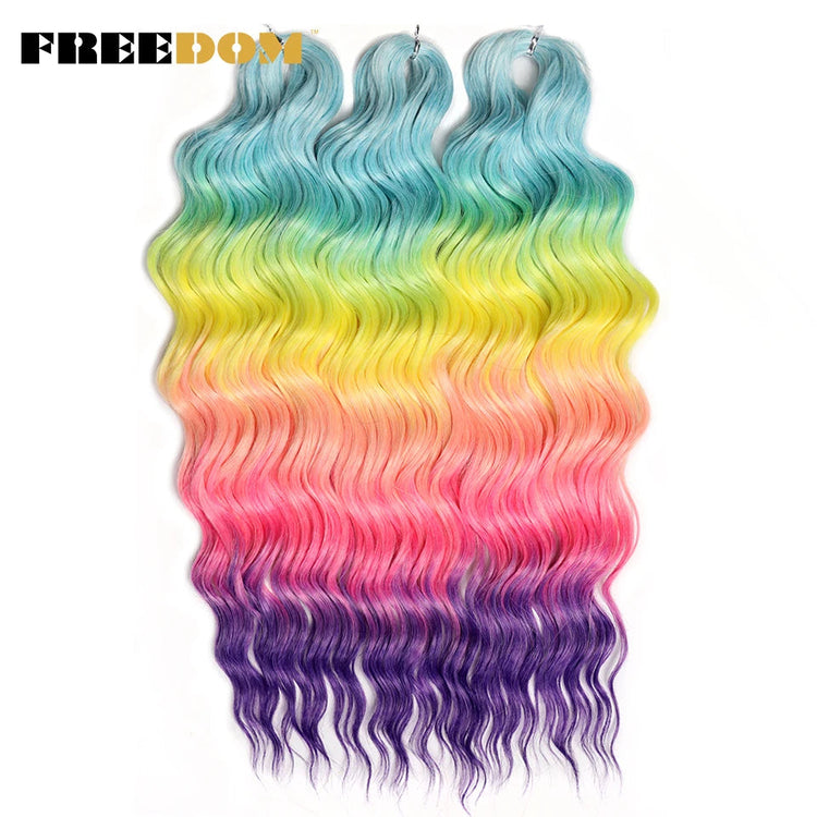 FREEDOM Synthetic Curly Braiding Hair Extensions 24 Inch/60 cm Long Deep Wavy Twist Crochet Braids Hair Ombre Brown Rainbow Hair Khamik Shop Online