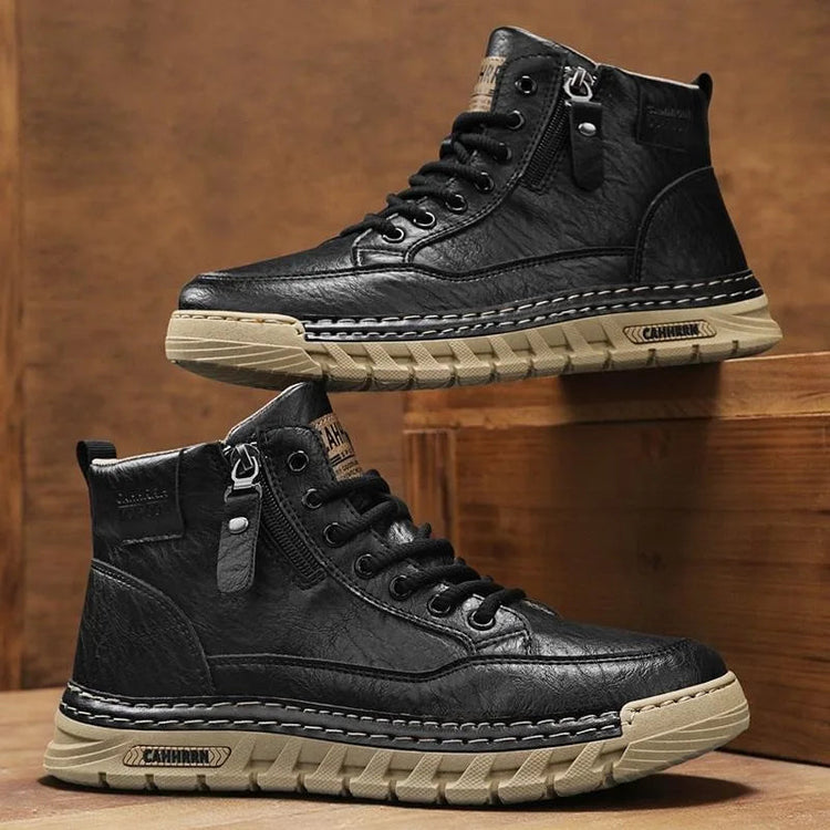 Men Leather High Top Ankle Boots Spring Winter Man Motorcycle Boots Non Slip Comfort Outdoor Trekking Shoes Walking Botas Hombre Khamik Shop Online