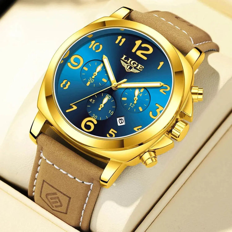 LIGE Casual Outdoor Quartz Man Watch Fashion Sport Waterproof Luminous Auto Date Leather Strap Wristwatch for Men Male Gifts Box Khamik Shop Online