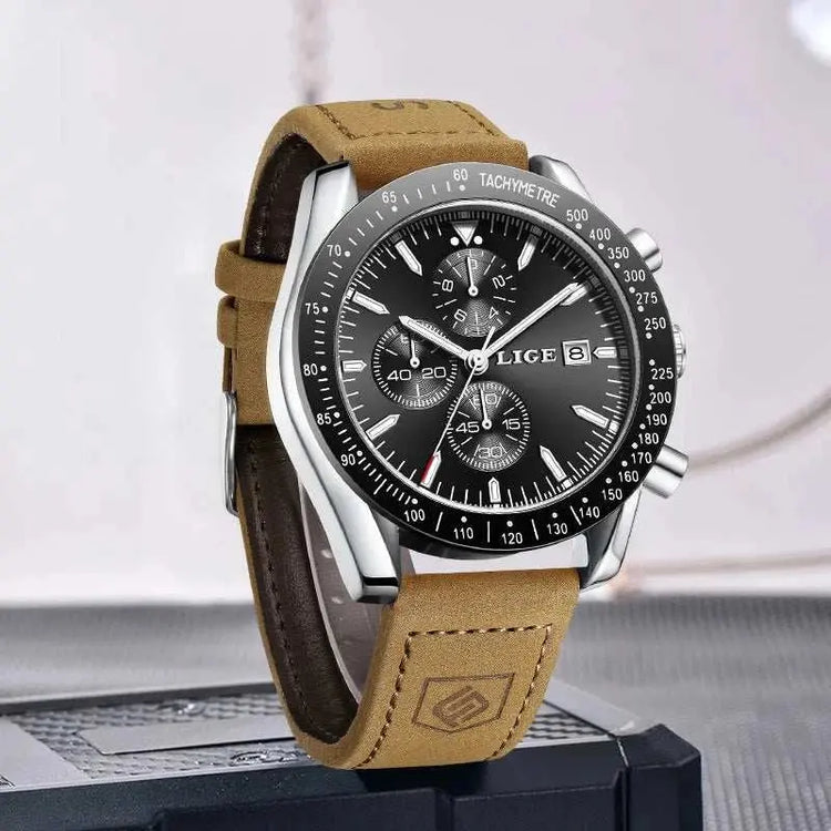 LIGE Retro Fashion Outdoor Quartz Man Watch Military Classic Clocks Casual Sports Leather Belt Waterproof Auto Date Watches Male Khamik Shop Online