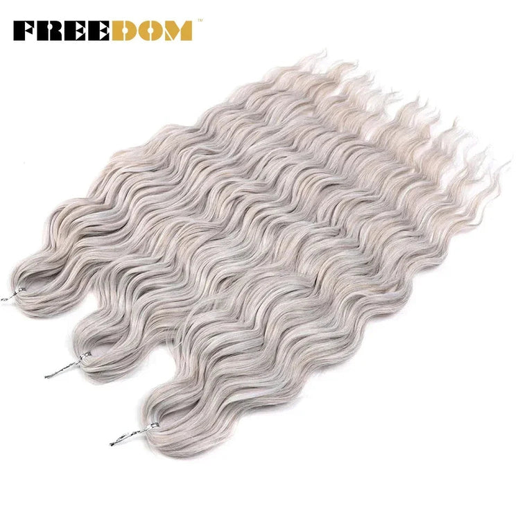 FREEDOM Synthetic Curly Braiding Hair Extensions 24 Inch/60 cm Long Deep Wavy Twist Crochet Braids Hair Ombre Brown Rainbow Hair Khamik Shop Online