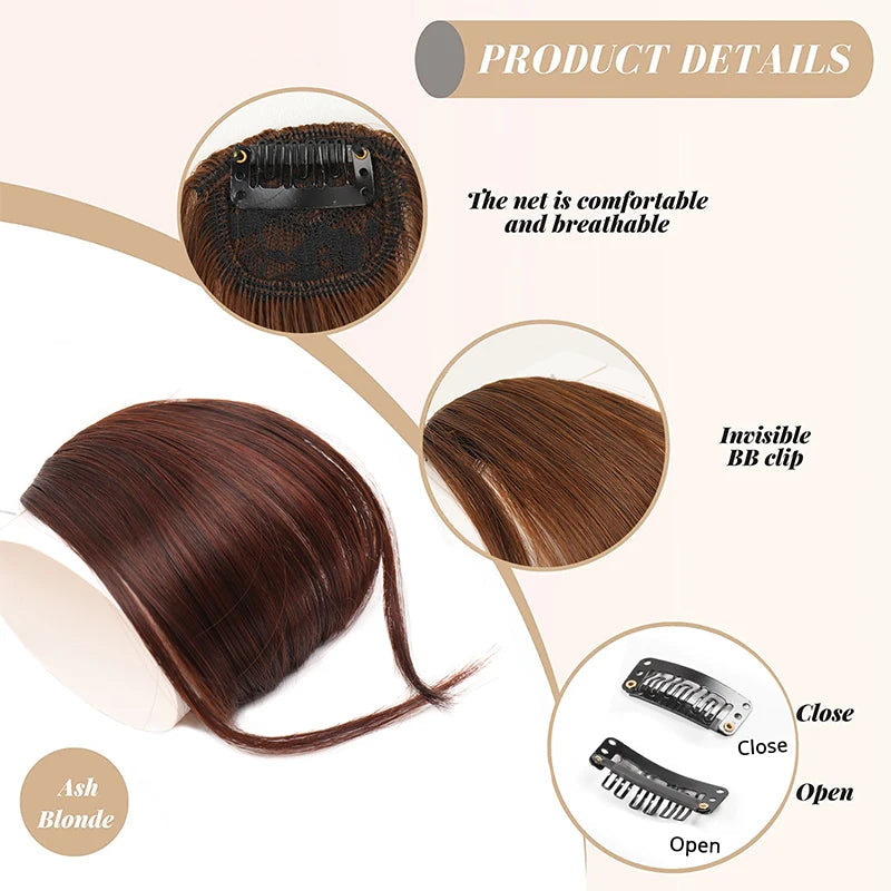 Synthetic Hair Clip In Bangs Brown Colored Invisible Front Fringes Clip in Hair Air Bangs Natural Black Fake Hair Bangs For Girl Khamik Shop Online