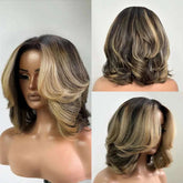 Bob Wig Human Hair Honey Blonde Highlights Layered Wig With Face-Framing Bangs Short 5X5 Hd Lace Closure Wigs For Women 12 Inch Khamik Shop Online