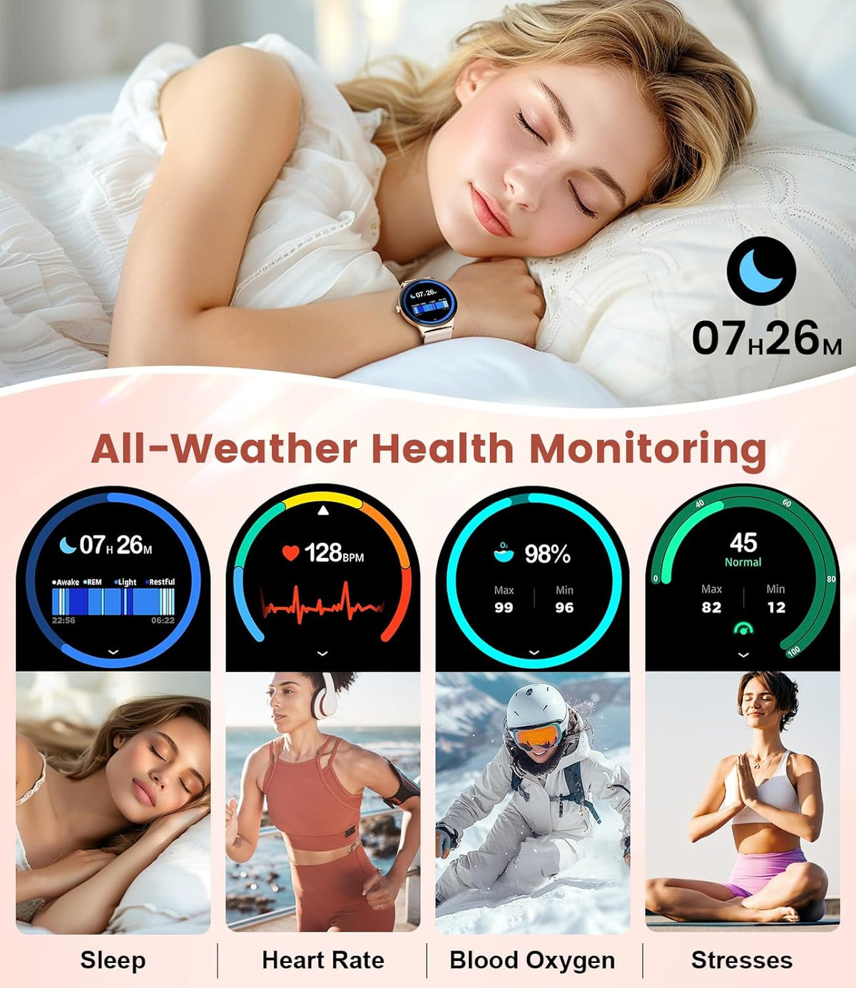 Smart Watches for Women with Answer/Make Calls, 1,43" HD AMOLED Smart Watch with 120+Sports Fitness Tracker/Calorie, IP68 Waterproof Reloj Intente Para Mujer, Android Ios Smartwatch