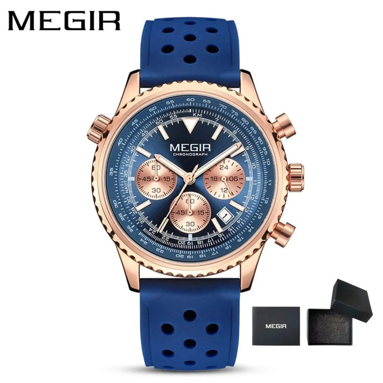 MEGIR Silver Black Quartz Watch Men Military Sport Chronograph Wristwatch with Silicone Strap Luminous Hands Auto Date 2236 Khamik Shop Online