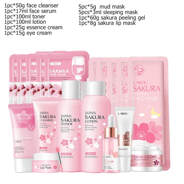 Japan Sakura Facial Cleaner Korean Face Serum Exfoliating Peeling Gel Moisturize Toner Eye Cream Sunscreen Cosmetic SkinCare Set Khamik Shop Online