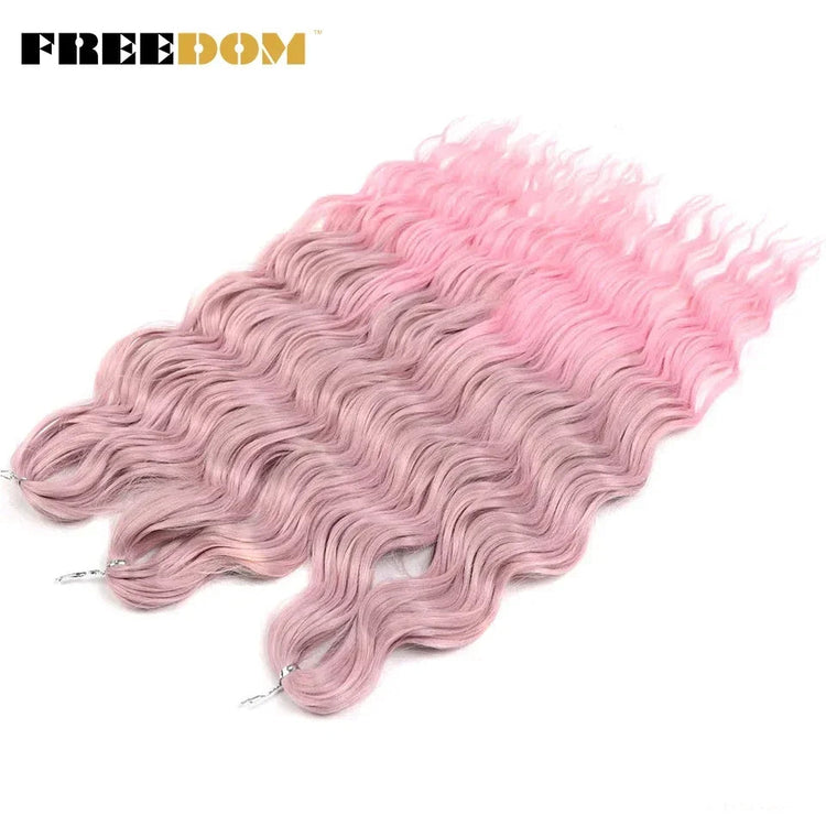 FREEDOM Synthetic Curly Braiding Hair Extensions 24 Inch/60 cm Long Deep Wavy Twist Crochet Braids Hair Ombre Brown Rainbow Hair Khamik Shop Online