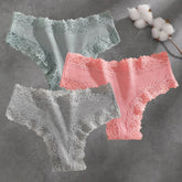 3Pcs Cotton Lace Patchwork Bikini Panties Women Seamless Floral Print Brazilian Pants Low Waist Breathable Female Sexy Lingerie Khamik Shop Online