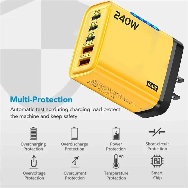 240W GaN USB C Charger 5 in 1 Fast Charging Phone Charger Power Adapter For iPhone Samsung Xiaomi Type C EU/US Plug Wall Charger Khamik Shop Online