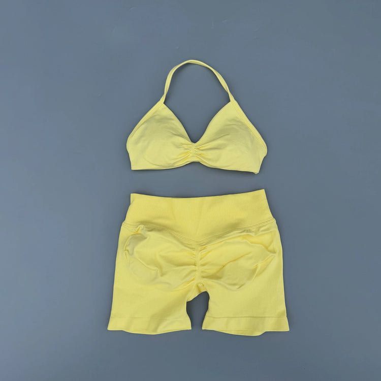 AURA SHARK Strappy Bra Gym Set Women High Support Thin Strap Seamless Halter Sports Scrunch Workout Yoga Set 2 Piece Khamik Shop Online