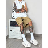 Men Patch Pocket Sleeveless Tank Top Loose Ice Silk Shorts Set Trendy Casual Summer Two Piece Outfit Khamik Shop Online