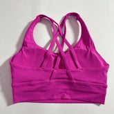 Solid Color Soft Cross Back Women Fitness Bra Tights Yoga Vest High Strength Shockproof Gym Sports Top Push Up With Chest Pad Khamik Shop Online