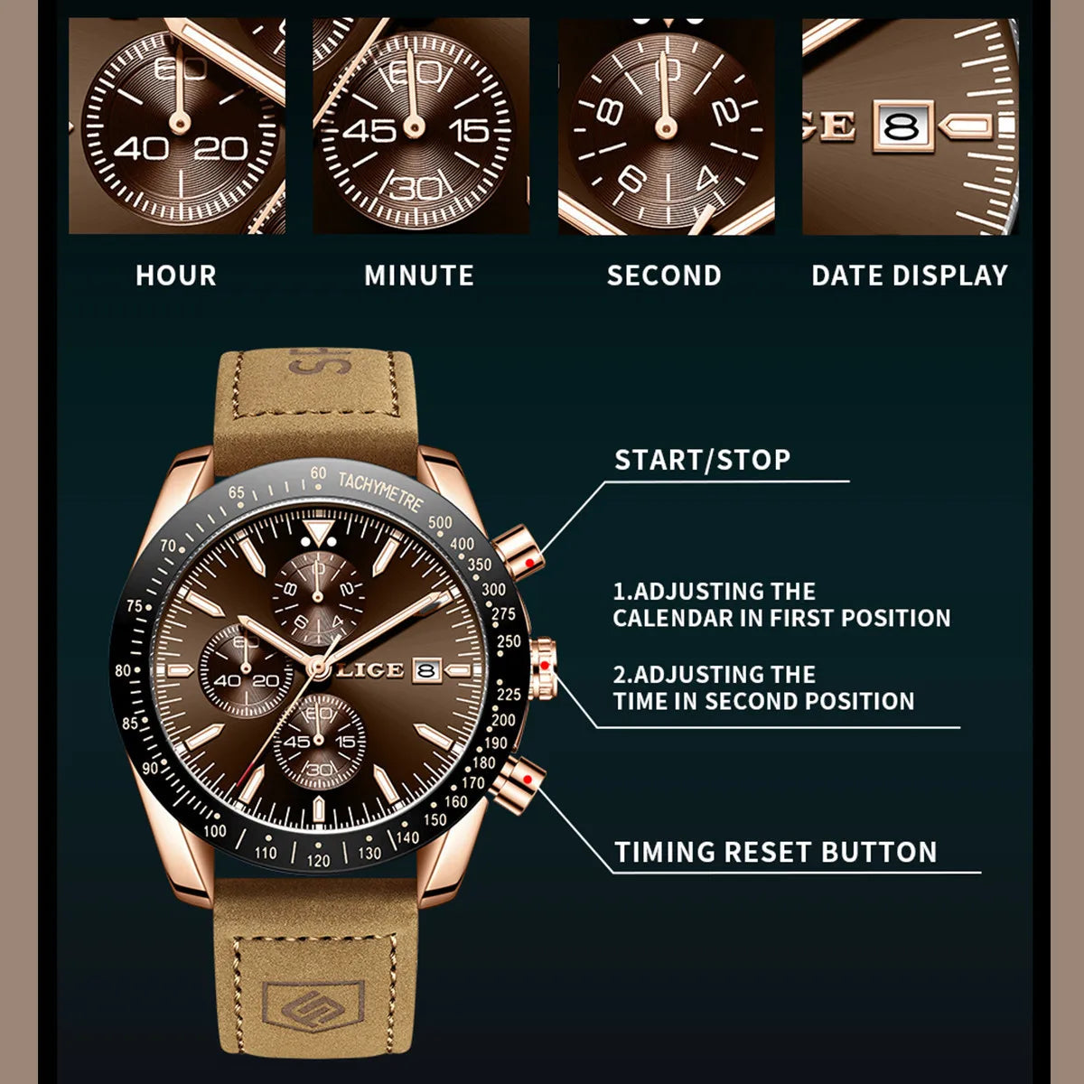 LIGE Leather Watches Men Fashion Business 30M Waterproof Quartz Wristwatch Chronograph Date Luxury Luminous Sports Man Watch+Box Khamik Shop Online
