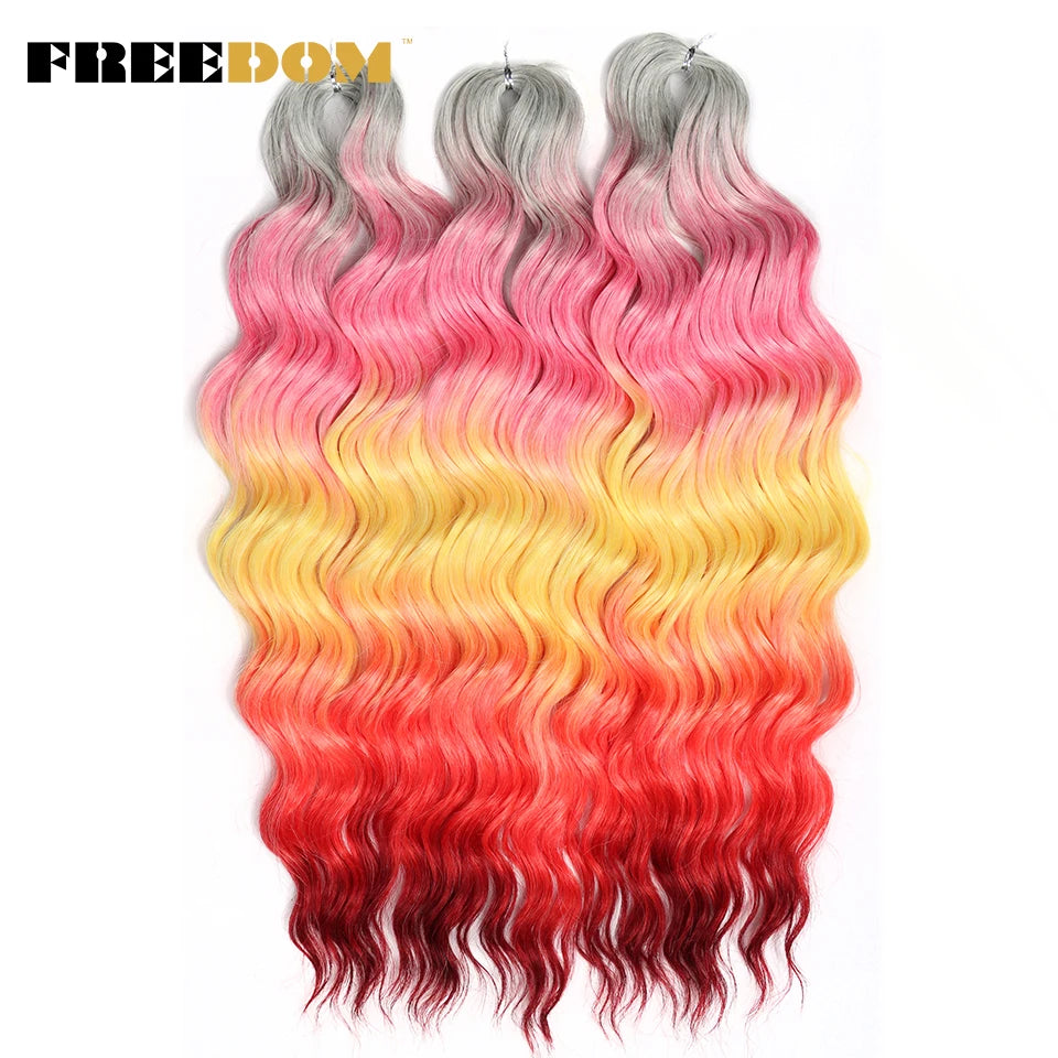 FREEDOM Synthetic Curly Braiding Hair Extensions 24 Inch/60 cm Long Deep Wavy Twist Crochet Braids Hair Ombre Brown Rainbow Hair Khamik Shop Online
