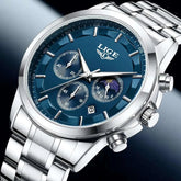 LIGE Luxury Fashion Quartz Man Watch Classic Business Auto Date Gentlemen Steel Band Moon Phase Waterproof Watches for Men Male Khamik Shop Online