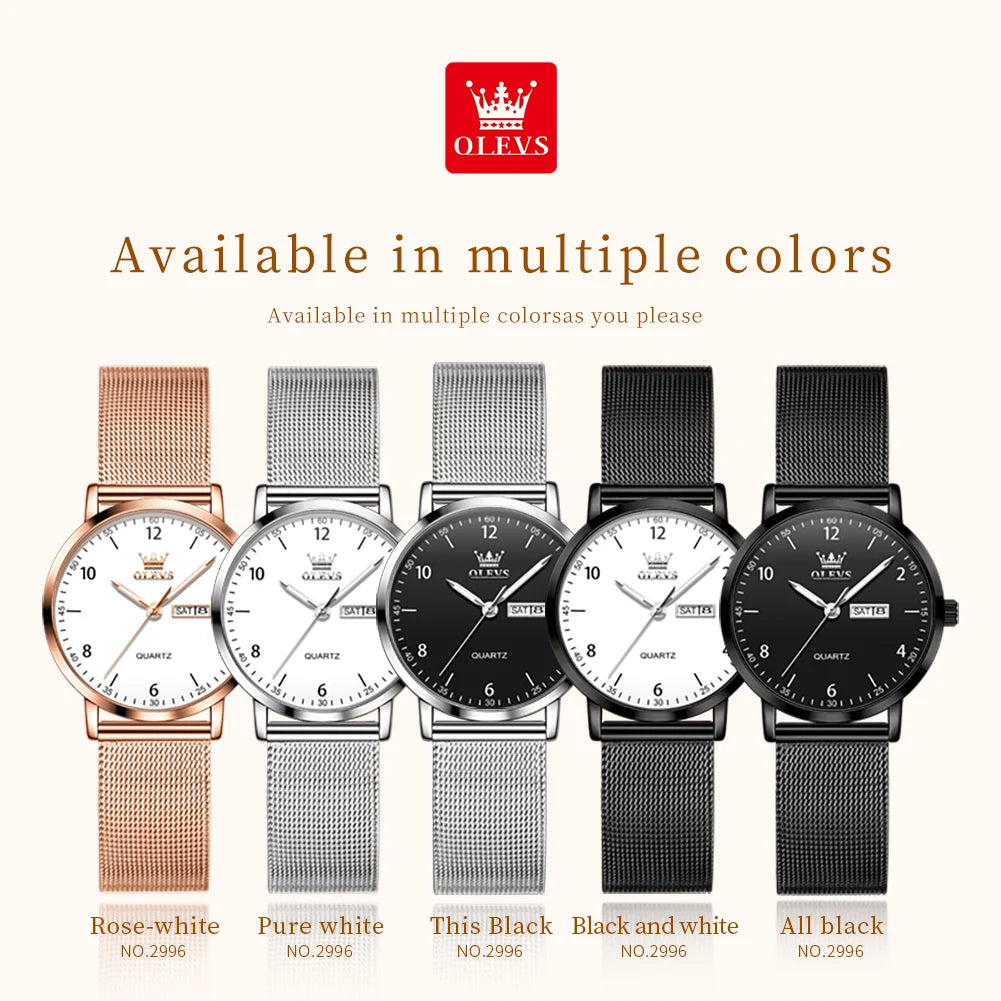 OLEVS 2996 Women Watches Original Elegant Slim Quartz Watch Waterproof Dual Calendar Display Watches For Woman Gift Box Reloj Khamik Shop Online