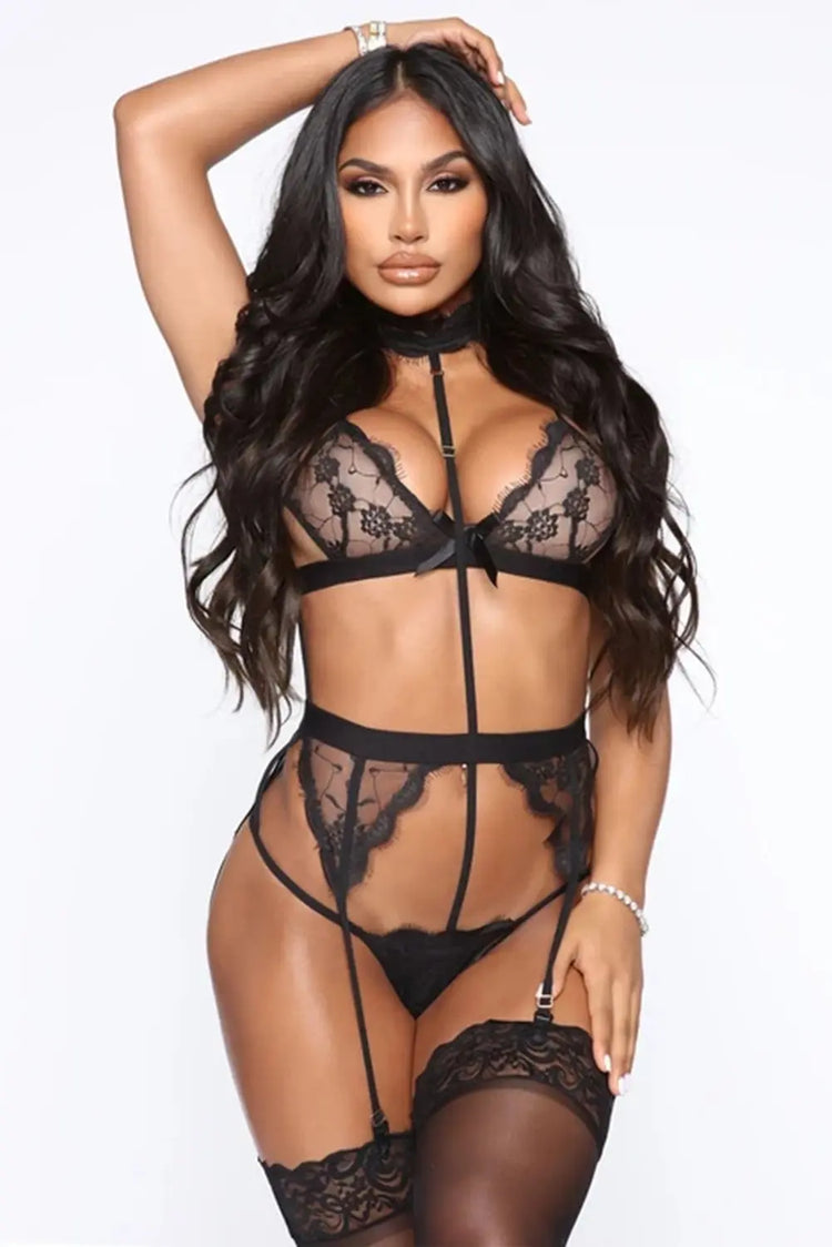 Choker Lace Bralette Lingerie Set with Garter Belt Jade