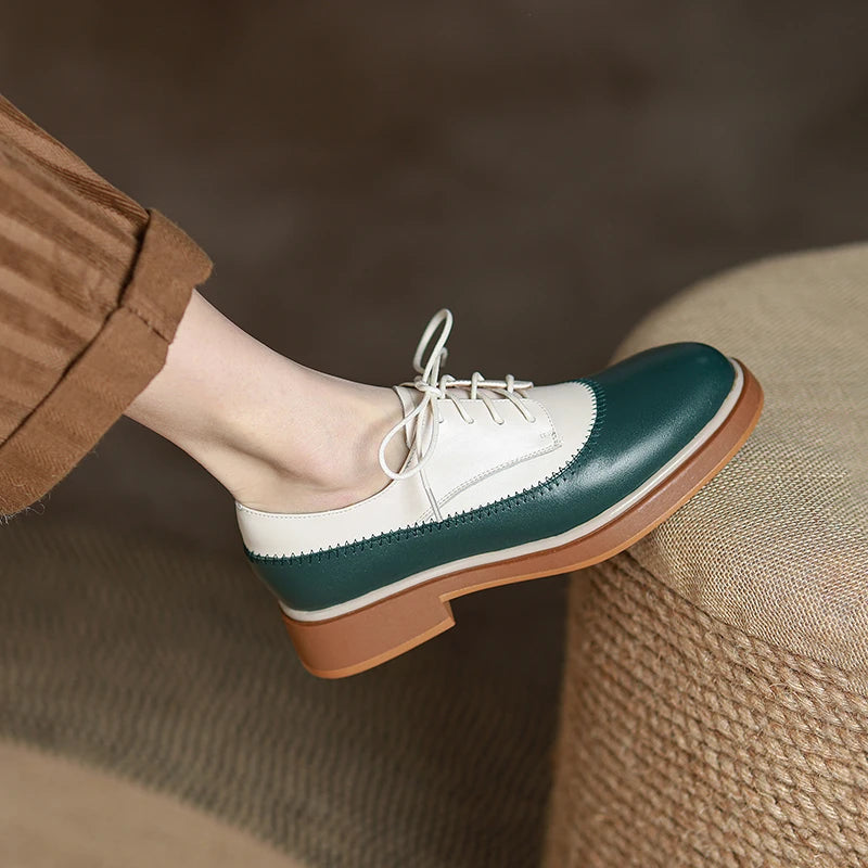 2026 Lace Up Single Women Fashion Platform Shoes Mixed Color Spring Autumn Casual Shoes Women Genuine Leather Pumps Women Shoes Khamik Shop Online