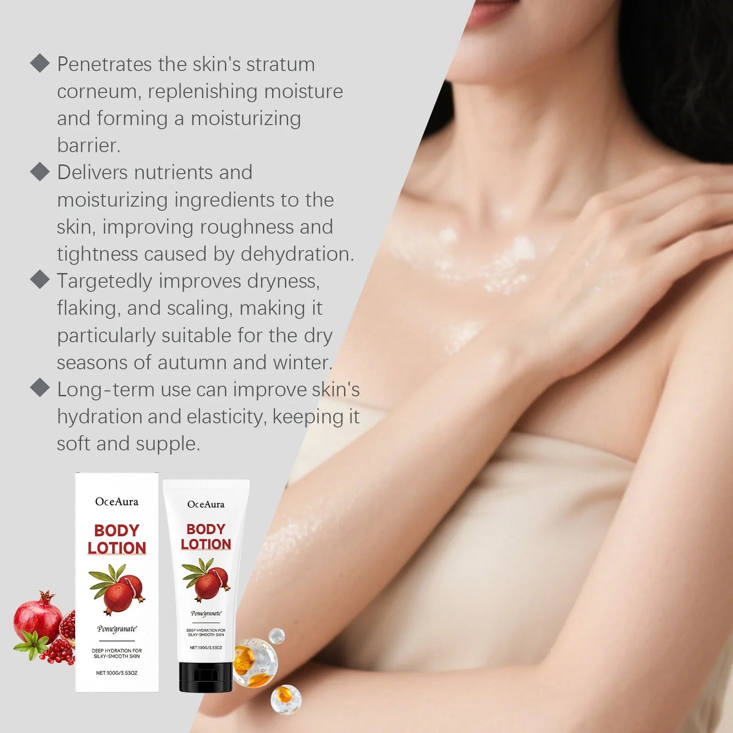 OCEAURA Pomegranate Body Moisturize Lotion Brighten Luster Deep Hydration Improve Roughness Enhance Elasticity Body Sooth Lotion Khamik Shop Online