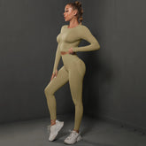 2Pcs Women Sets Energy Seamless Gym Suits Bubble Butt Sports Pants+Long Sleeve Shirts Push Up Running Sets Tracksuits Tights Set Khamik Shop Online