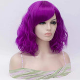 Short Purple Wavy Synthetic Wig With Side Bangs for Women Daily Cosplay Party Wear Khamik Shop Online