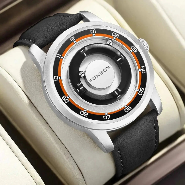 FOXBOX Magnetic Driven Watch Fashion Waterproof Quartz Wristwatch Rolling Steel Ball Pointer Sports Watches Military Clock+Box Khamik Shop Online