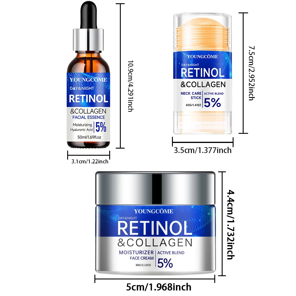 Retinol Wrinkle Remover Facial Serum Set Instant Firming Lift Anti-Aging Cream Fade Fine Lines Whitening Moisturizing Skin Care Khamik Shop Online