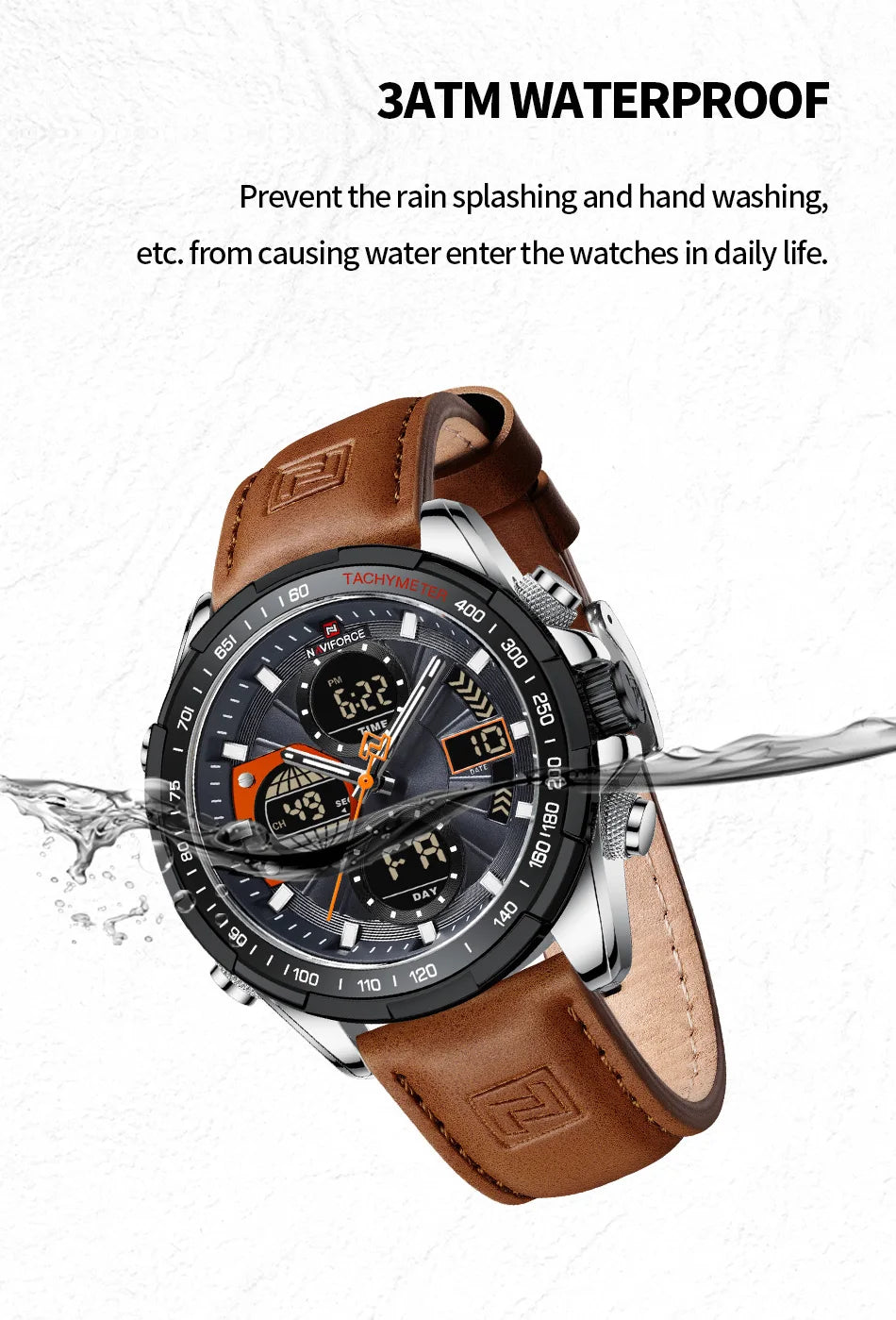 2022  Sport Watches for Men Strong Luminous Dual Display Waterproof Quartz Genuine Leather Wristwatch Relogio Masculino