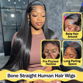 Natural Black Bone Straight Human Hair Front Wig 360 13x6 13x4 7x6 HD Lace Brazilian Human Hair Natural Hairline No Shed No Tangle For Women Daily Work Party Wear 38 40 Inch Khamik Shop Online