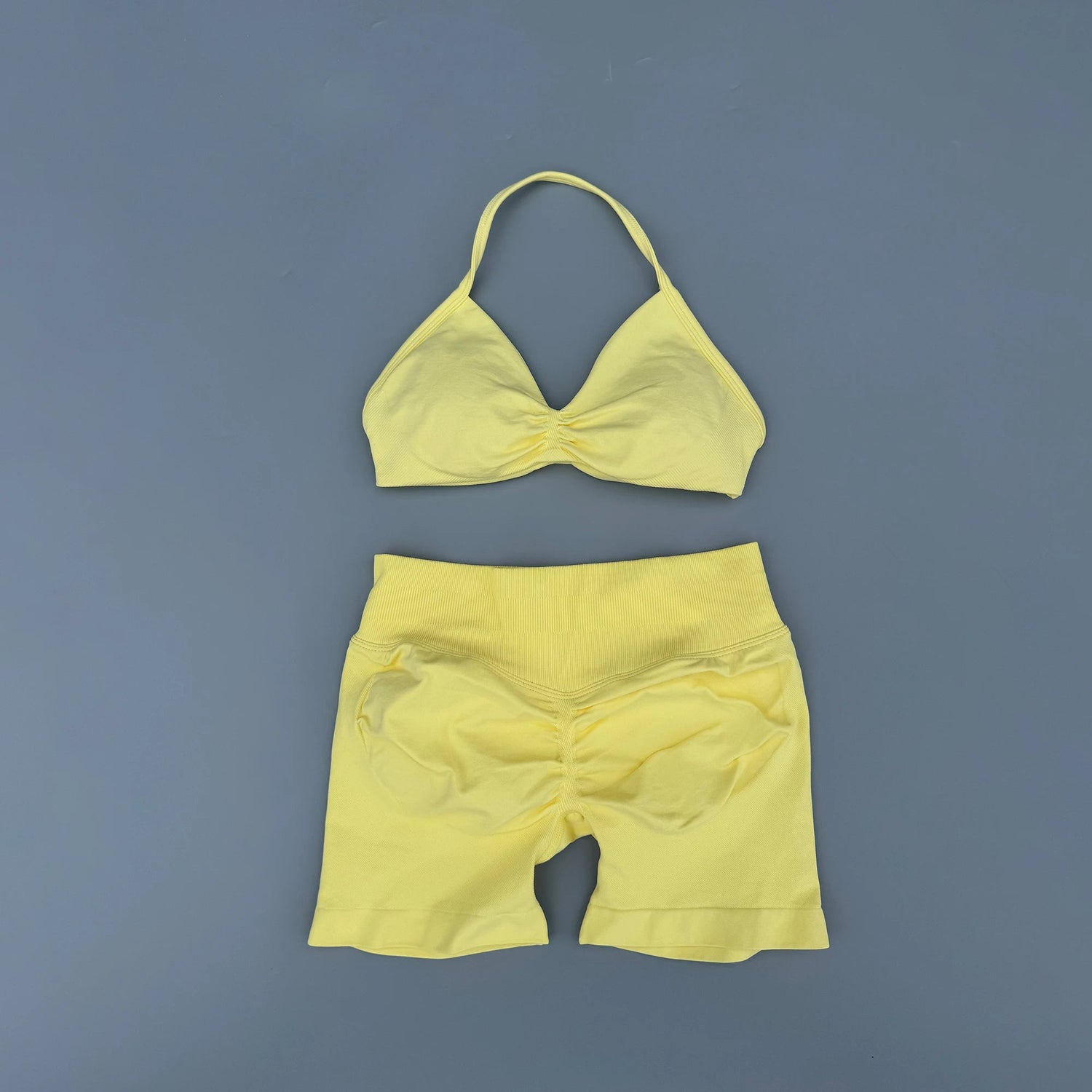 AURA SHARK Strappy Bra Gym Set Women High Support Thin Strap Seamless Halter Sports Scrunch Workout Yoga Set 2 Piece Khamik Shop Online