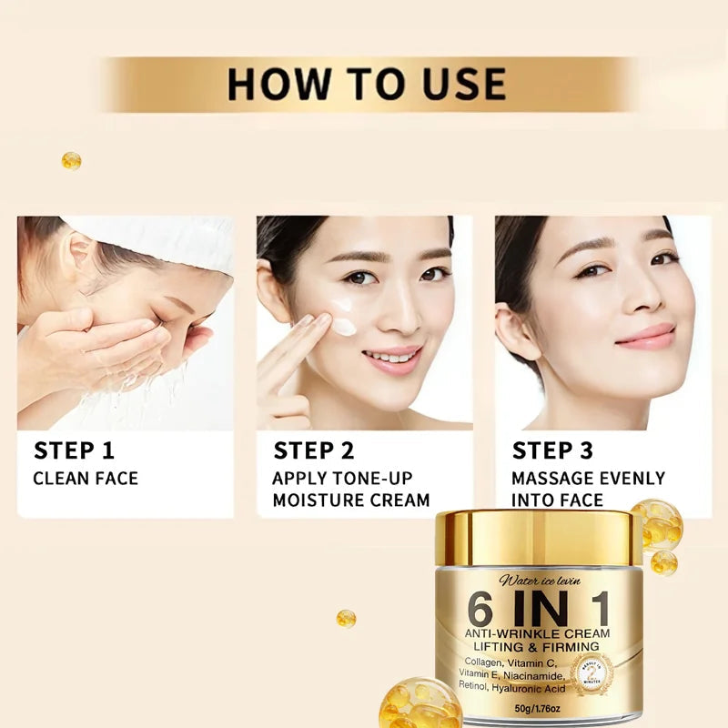 6-In-1 Anti-Wrinkle Cream. Lifts Firms Smooths Moisturizes. Collagen Vitamin C E Niacinamide Retinol Hyaluronic Acid. 50g Khamik Shop Online