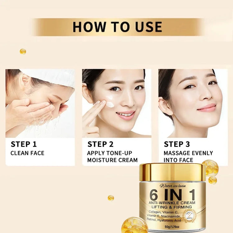 6-In-1 Anti-Wrinkle Cream. Lifts Firms Smooths Moisturizes. Collagen Vitamin C E Niacinamide Retinol Hyaluronic Acid. 50g Khamik Shop Online
