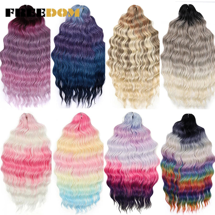 FREEDOM Synthetic Curly Braiding Hair Extensions 24 Inch/60 cm Long Deep Wavy Twist Crochet Braids Hair Ombre Brown Rainbow Hair Khamik Shop Online
