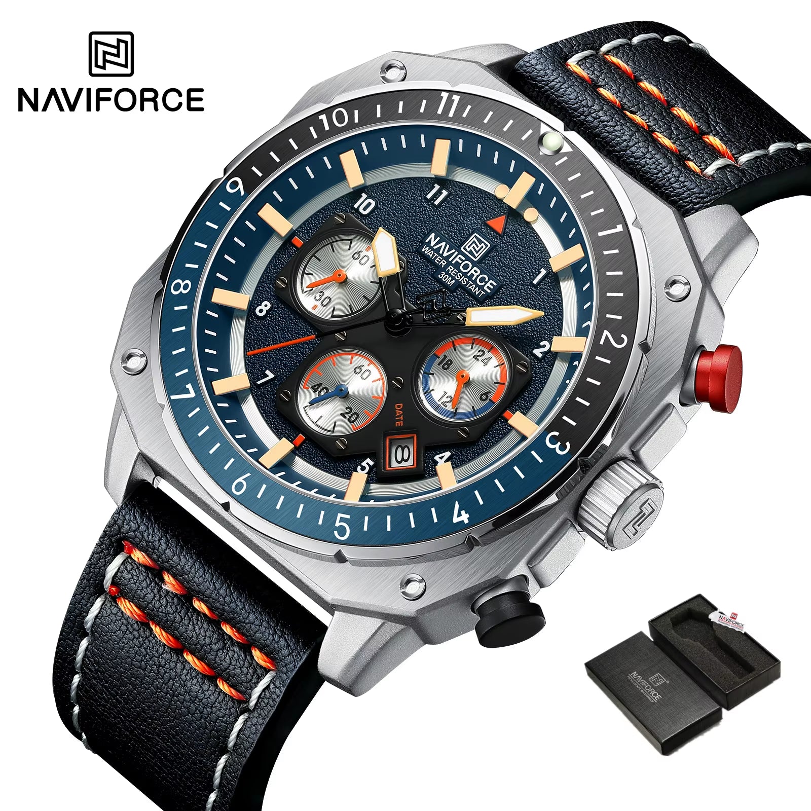 Sports Multifunction Waterproof Watches for Men Fashion Leather Luxury Brand Quartz Analog Luminous Square Wrist Watch