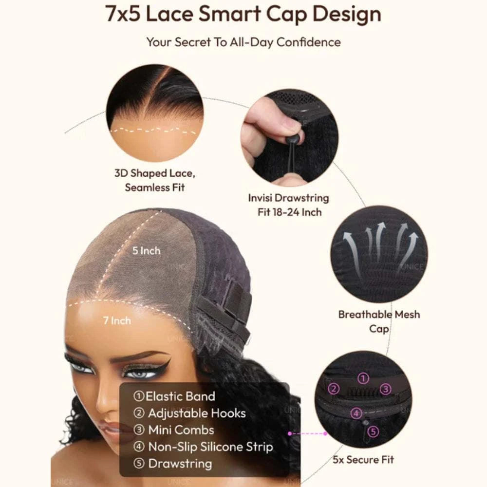 UNice 7x5 & 13x4 Lace Purple Black Cherry Loose Wave Wig With Face-Framing Layers Pull & Go Drawstring Glueless Human Hair Wig Khamik Shop Online